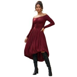 NWT Anthropologie Wine Burgundy Ruched Renaissance Midi Dress Boho Romantic Sz L